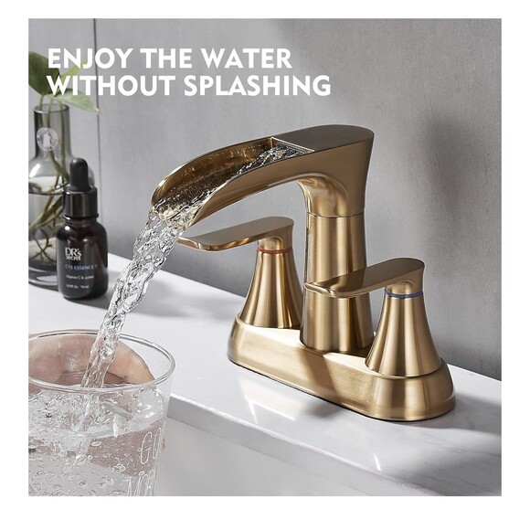 Yundoom Brushed Gold Waterfall Bathroom Faucet Swivel Spout Pop Up Drain BF4-04 - Picture 1 of 16